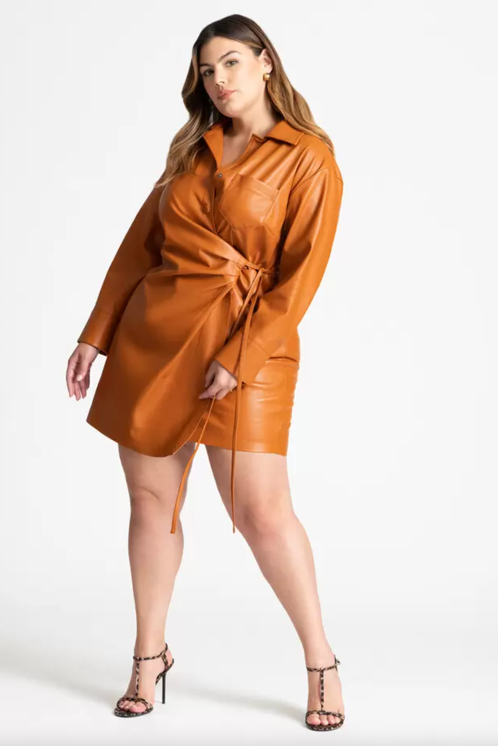 Leather Wrap Detail Shirtdress