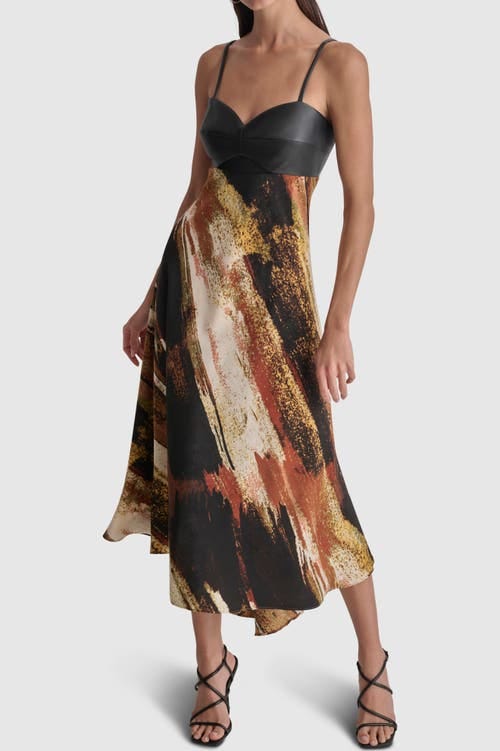 Print Faux Leather Trim Maxi Dress